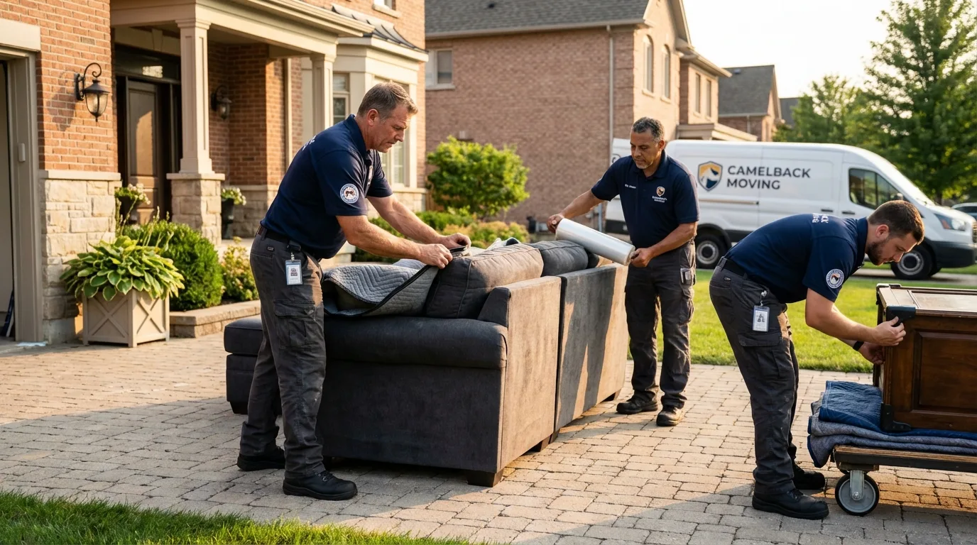 Large estate moving crew wrapping furniture in Cameron, MO