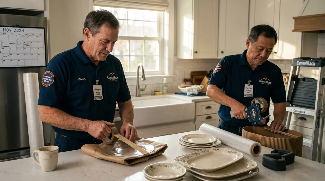 Professional crew packing kitchen dishware in Cameron, MO